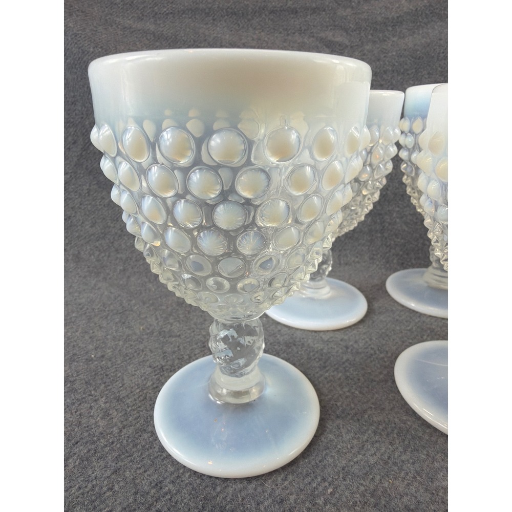 Fenton Moonstone Hobnail Opalescent‎ Glass Goblets Set of 6 White Vintage MCM - Picture 2 of 8